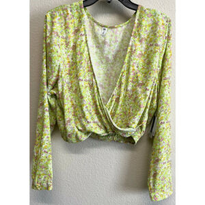 BP. Nordstroms Floral Crop Top 1X Long Sleeve Green Hannah Kate NEW